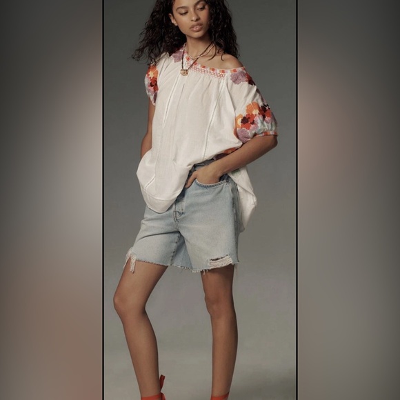 Anthropologie Blouse Peasant Floral Embroidery Boho - Large - Picture 4 of 10